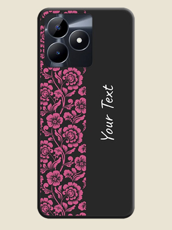 Custom Pink Floral Pattern Design With Custom Text On Space Black Personalized Soft Matte Phone Covers - Realme C53 - alternate view
