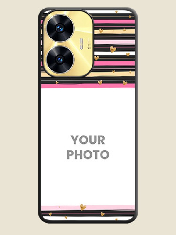 Custom Multicolor Lines and Golden Love Symbols Design on Photo on Space Black Soft Matte Mobile Cover - Realme C55 - alternate view