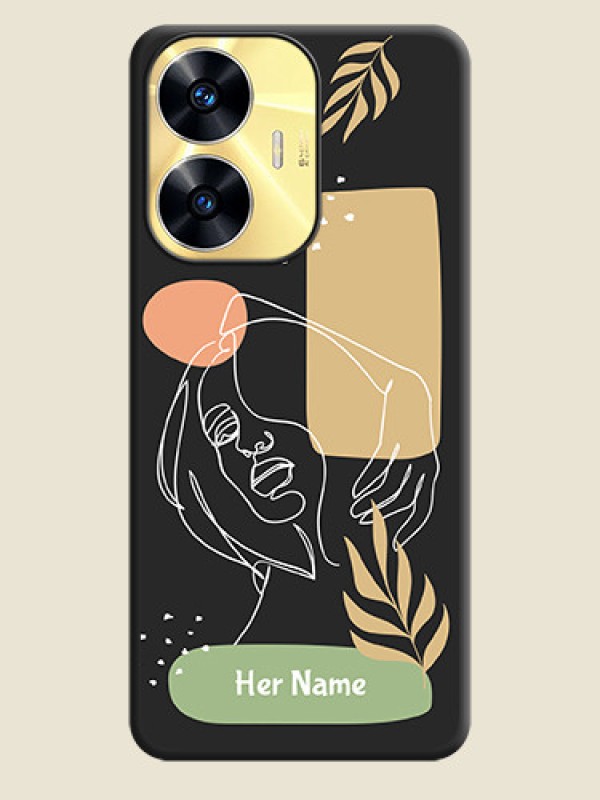 Custom Custom Text With Line Art Of Women & Leaves Design On Space Black Personalized Soft Matte Phone Covers -Realme C55 - alternate view