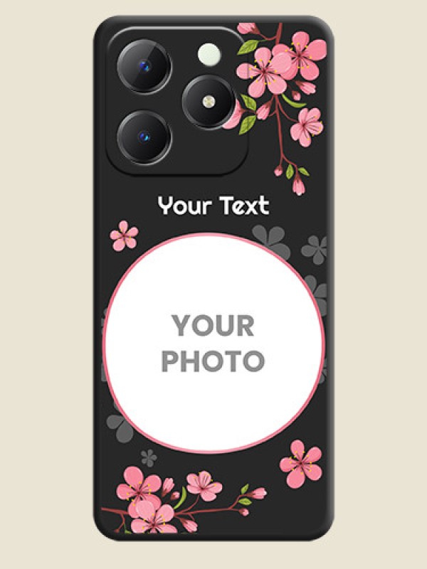 Custom Round Image with Pink Color Floral Design on Photo On Space Black Custom Soft Matte Mobile Back Cover - Realme C63 - alternate view