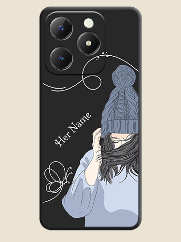 Custom Girl With Blue Winter Outfiit Custom Text Design On Space Black Custom Soft Matte Mobile Back Cover - Realme C63 - alternate view