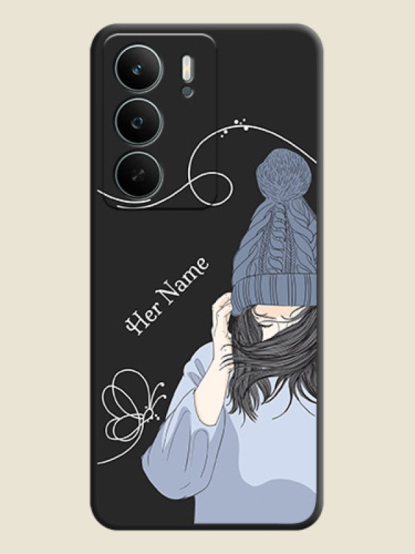 Custom Girl With Blue Winter Outfiit Custom Text Design On Space Black Custom Soft Matte Mobile Back Cover - Realme C73 5G - alternate view