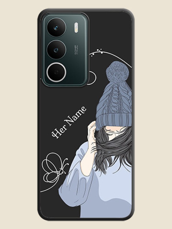 Custom Girl With Blue Winter Outfiit Custom Text Design On Space Black Custom Soft Matte Mobile Back Cover - Realme C75 5G - alternate view