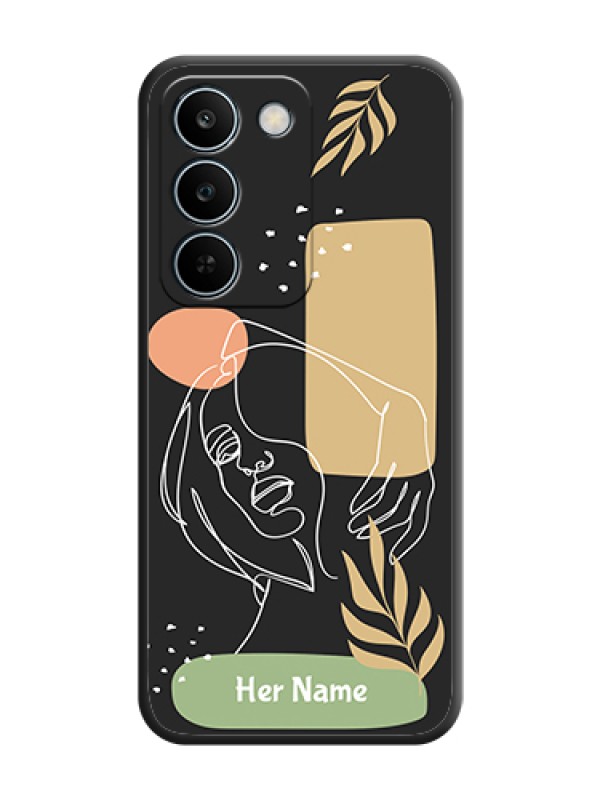 Custom Custom Text With Line Art Of Women & Leaves Design On Space Black Custom Soft Matte Mobile Back Cover - Realme C83 5G - alternate view