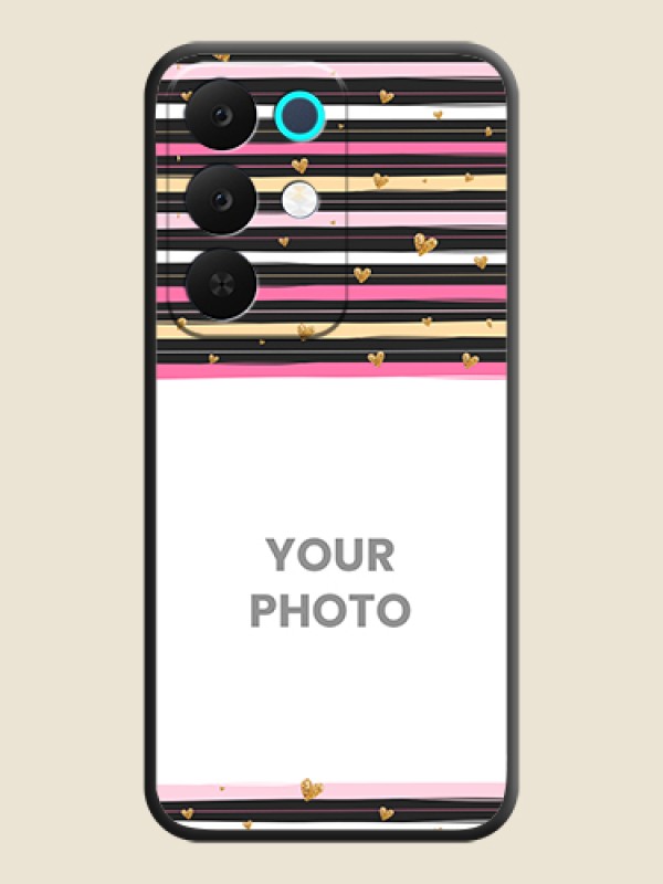 Custom Multicolor Lines and Golden Love Symbols Design on Photo On Space Black Custom Soft Matte Mobile Back Cover - Realme C85 5G - alternate view