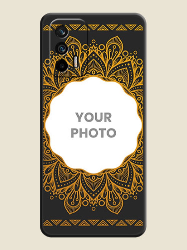Custom Round Image with Floral Design on Photo on Space Black Soft Matte Mobile Cover - Realme GT 5G - alternate view