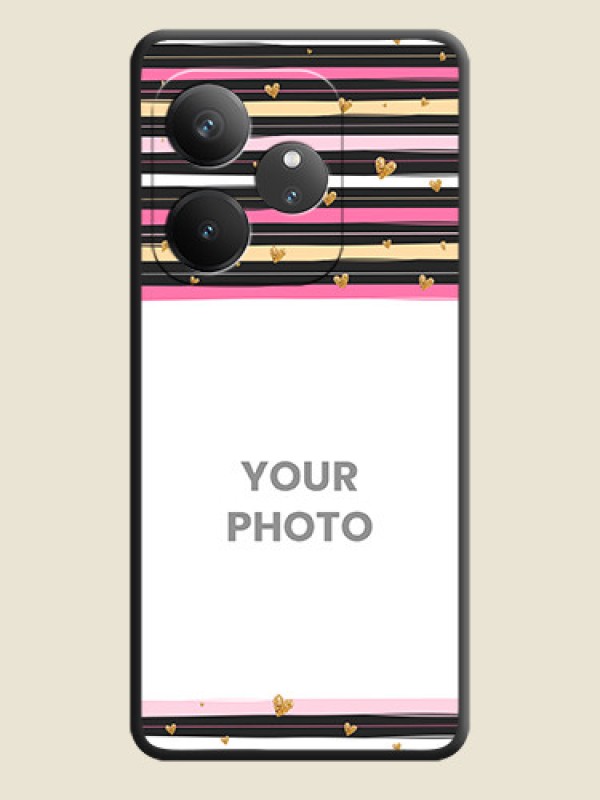 Custom Multicolor Lines and Golden Love Symbols Design on Photo On Space Black Custom Soft Matte Mobile Back Cover - Realme GT 6 - alternate view