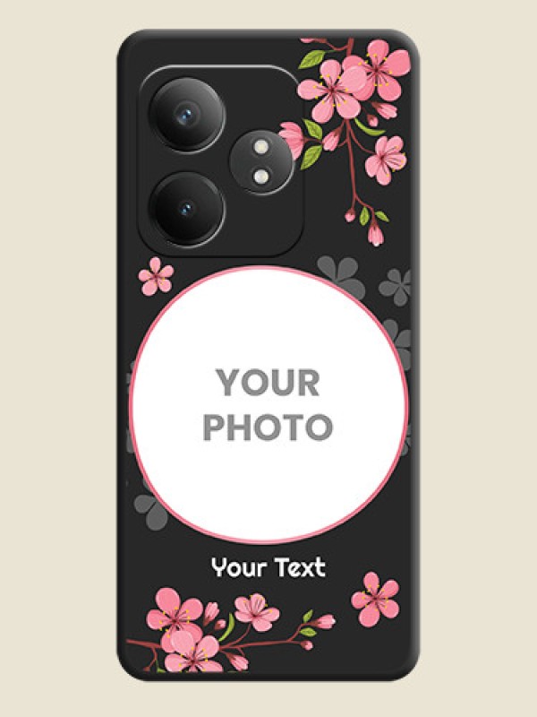 Custom Round Image with Pink Color Floral Design on Photo On Space Black Custom Soft Matte Mobile Back Cover - Realme GT 6T 5G - alternate view