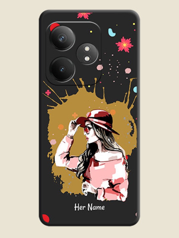 Custom Mordern Lady With Color Splash Background With Custom Text On Space Black Custom Soft Matte Mobile Back Cover - Realme GT 6T 5G - alternate view