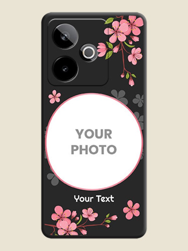 Custom Round Image with Pink Color Floral Design on Photo On Space Black Custom Soft Matte Mobile Back Cover - Realme GT 7 5G - alternate view
