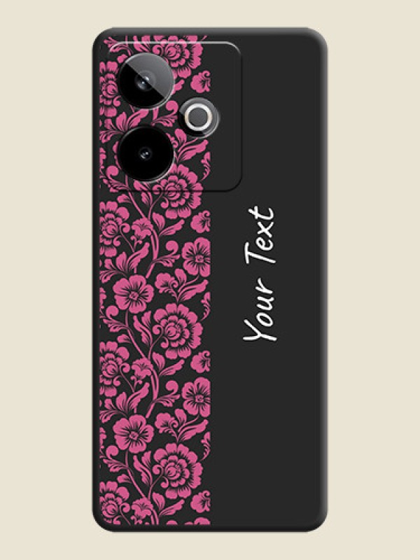Custom Pink Floral Pattern Design With Custom Text On Space Black Custom Soft Matte Mobile Back Cover - Realme GT 7 5G - alternate view
