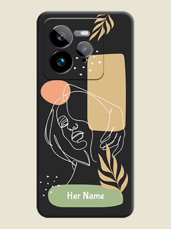 Custom Custom Text With Line Art Of Women & Leaves Design On Space Black Custom Soft Matte Mobile Back Cover - Realme GT 7 Pro - alternate view