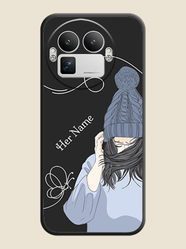 Custom Girl With Blue Winter Outfiit Custom Text Design On Space Black Custom Soft Matte Mobile Back Cover - Realme GT 8 Pro - alternate view