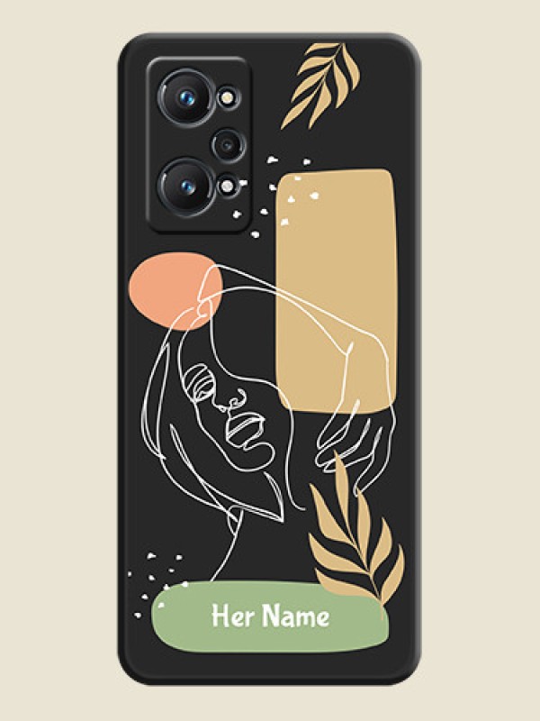 Custom Custom Text With Line Art Of Women & Leaves Design On Space Black Personalized Soft Matte Phone Covers -Realme Gt Neo 2 5G - alternate view