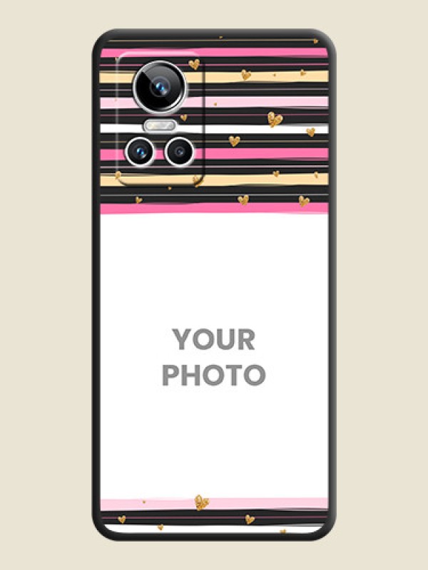 Custom Multicolor Lines and Golden Love Symbols Design on Photo on Space Black Soft Matte Mobile Cover - Realme GT Neo 3 - alternate view