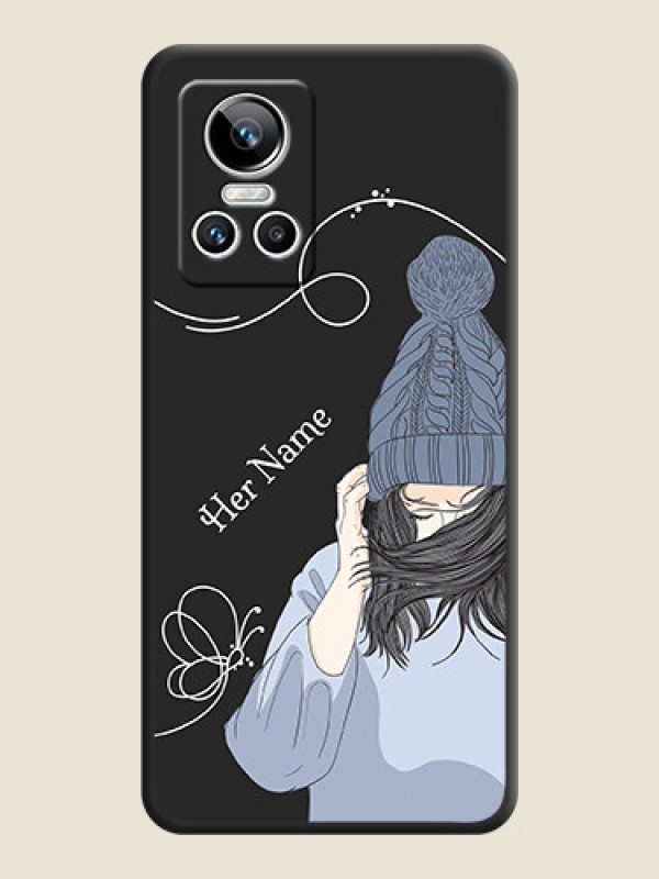 Custom Girl With Blue Winter Outfiit Custom Text Design On Space Black Personalized Soft Matte Phone Covers -Realme Gt Neo 3 - alternate view