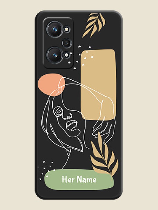 Custom Custom Text With Line Art Of Women & Leaves Design On Space Black Personalized Soft Matte Phone Covers -Realme Gt Neo 3T - alternate view