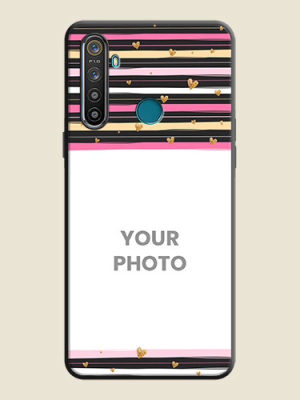 Custom Multicolor Lines and Golden Love Symbols Design - Photo on Space Black Soft Matte Mobile Cover - Realme Narzo 10 - alternate view