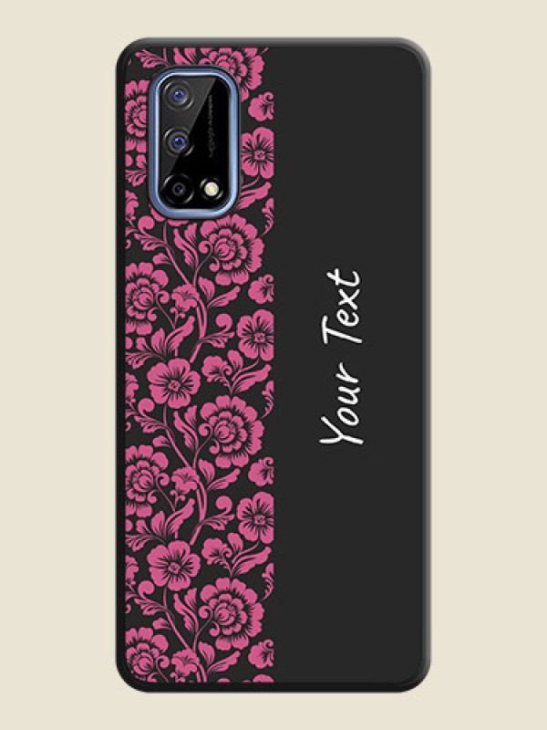 Custom Pink Floral Pattern Design With Custom Text On Space Black Personalized Soft Matte Phone Covers -Realme Narzo 30 Pro 5G - alternate view