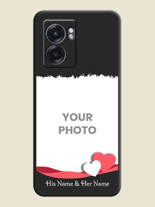 Custom Pin Color Love Shaped Ribbon Design with Text on Space Black Custom Soft Matte Phone Back Cover - Realme Narzo 50 5G - alternate view