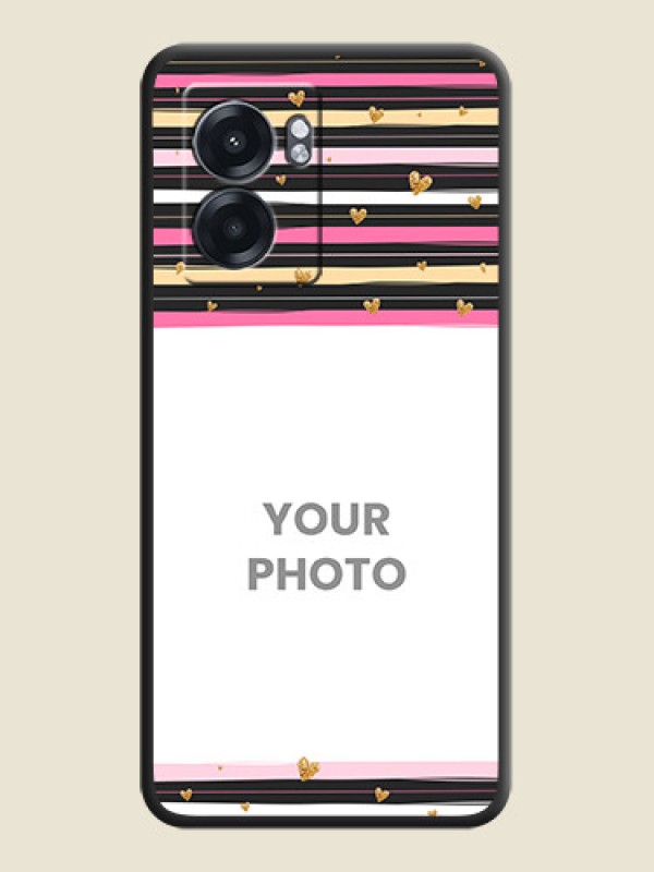 Custom Multicolor Lines and Golden Love Symbols Design on Photo on Space Black Soft Matte Mobile Cover - Realme Narzo 50 5G - alternate view
