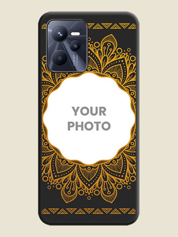 Custom Round Image with Floral Design on Photo on Space Black Soft Matte Mobile Cover - Realme Narzo 50A Prime - alternate view