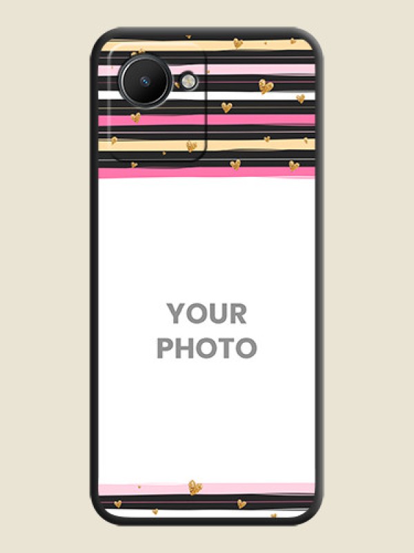 Custom Multicolor Lines and Golden Love Symbols Design on Photo on Space Black Soft Matte Mobile Cover - Narzo 50i Prime - alternate view