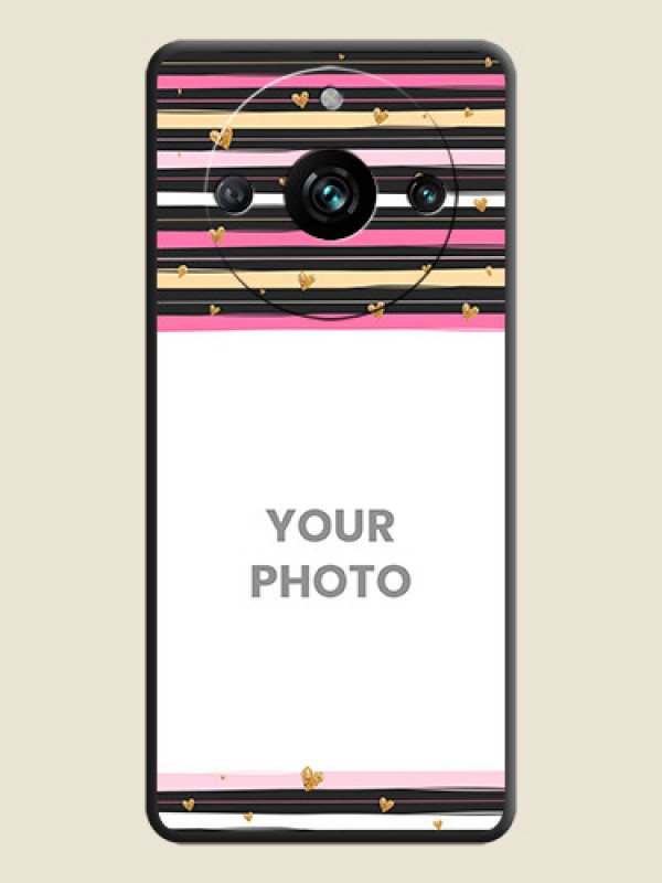 Custom Multicolor Lines and Golden Love Symbols Design - Photo on Space Black Soft Matte Mobile Cover - Narzo 60 Pro 5G - alternate view