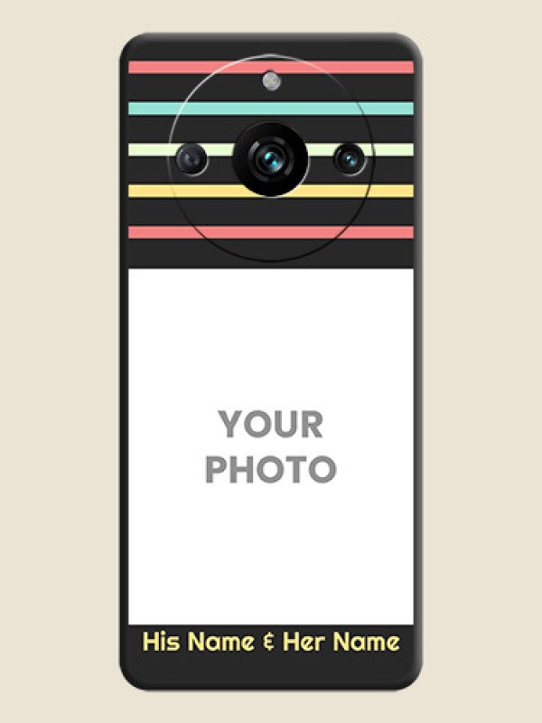 Custom Color Stripes with Photo and Text - Photo on Space Black Soft Matte Mobile Case - Narzo 60 Pro 5G - alternate view