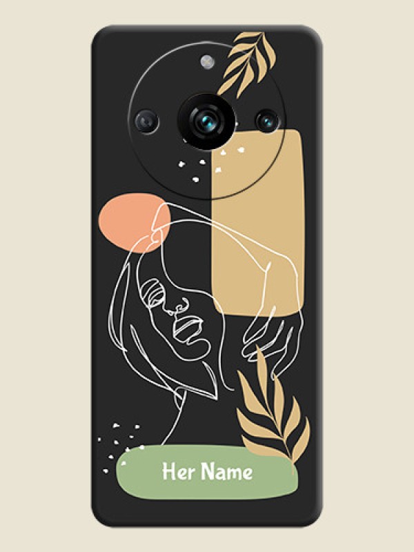 Custom Custom Text With Line Art Of Women & Leaves Design On Space Black Personalized Soft Matte Phone Covers - Narzo 60 Pro 5G - alternate view