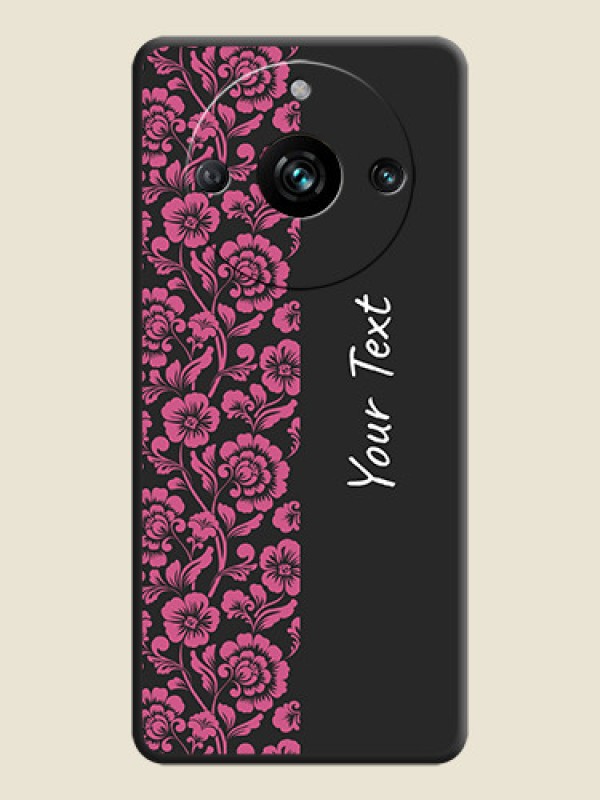 Custom Pink Floral Pattern Design With Custom Text On Space Black Personalized Soft Matte Phone Covers - Narzo 60 Pro 5G - alternate view