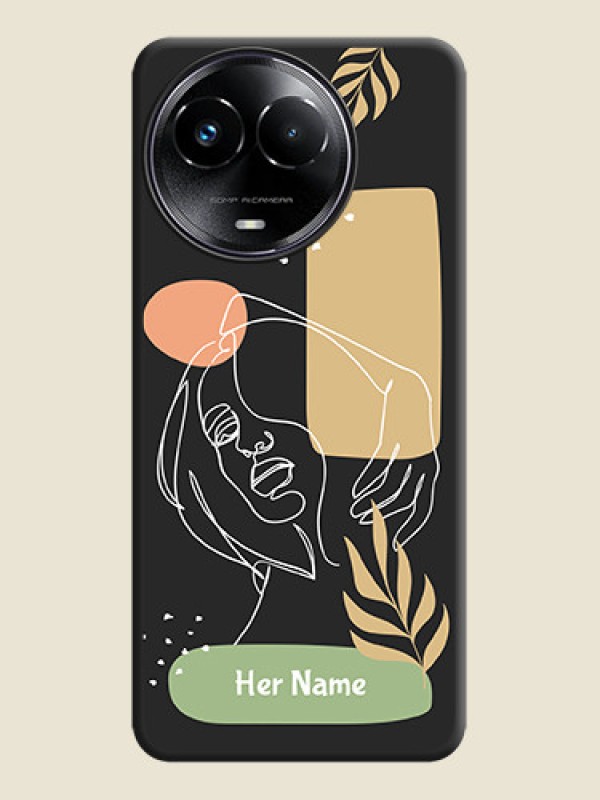 Custom Custom Text With Line Art Of Women & Leaves Design On Space Black Custom Soft Matte Mobile Back Cover - Narzo 60X 5G - alternate view