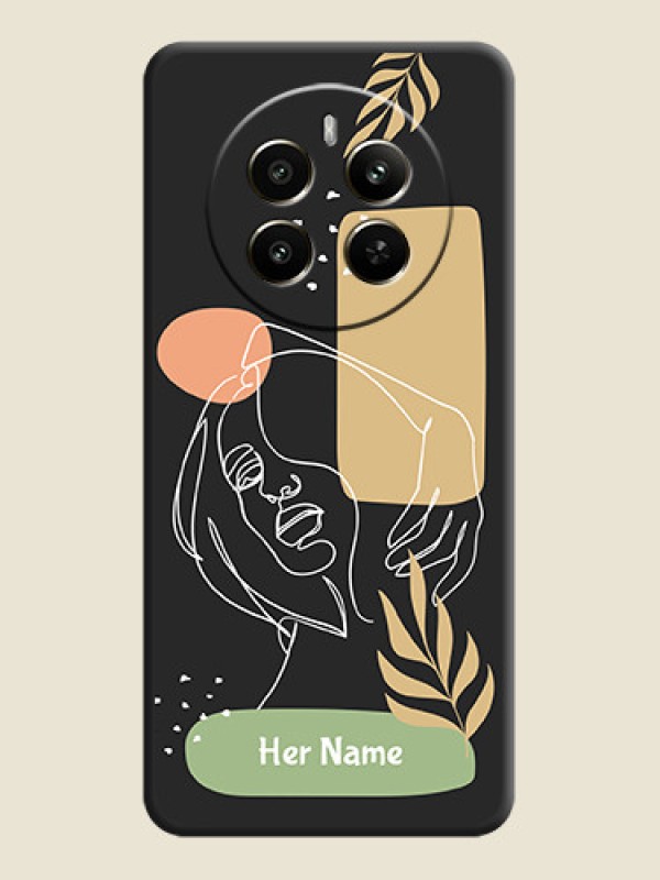 Custom Custom Text With Line Art Of Women & Leaves Design On Space Black Personalized Soft Matte Phone Covers - Narzo 70 Pro 5G - alternate view