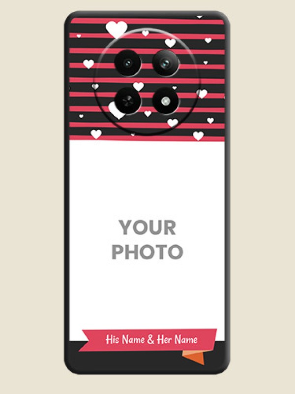 Custom White Color Love Symbols with Pink Lines Pattern on Space Black Custom Soft Matte Phone Cases - Realme Narzo 70X 5G - alternate view