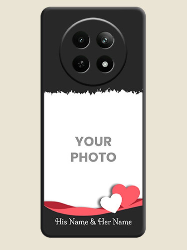 Custom Pink Color Love Shaped Ribbon Design with Text on Space Black Custom Soft Matte Phone Back Cover - Realme Narzo 70X 5G - alternate view