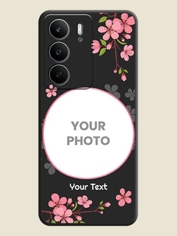 Custom Round Image with Pink Color Floral Design on Photo On Space Black Custom Soft Matte Mobile Back Cover - Narzo 80 Lite - alternate view