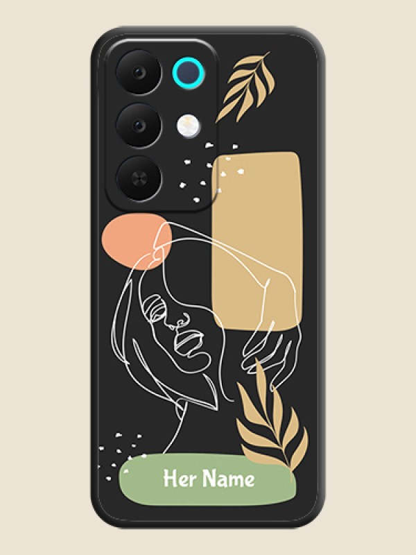 Custom Custom Text With Line Art Of Women & Leaves Design On Space Black Custom Soft Matte Mobile Back Cover - Realme Narzo 90x 5G - alternate view