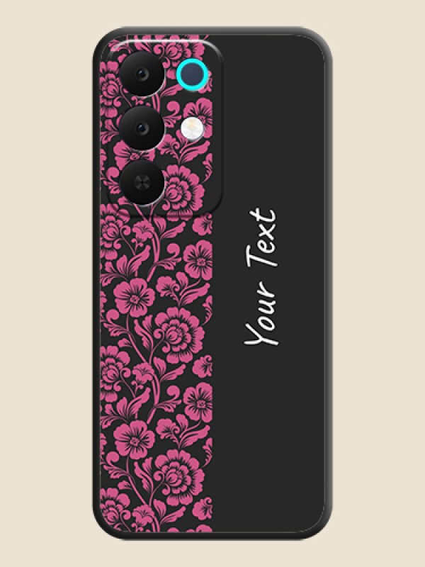 Custom Pink Floral Pattern Design With Custom Text On Space Black Custom Soft Matte Mobile Back Cover - Realme Narzo 90x 5G - alternate view