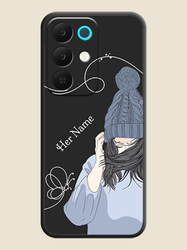 Custom Girl With Blue Winter Outfiit Custom Text Design On Space Black Custom Soft Matte Mobile Back Cover - Realme Narzo 90x 5G - alternate view