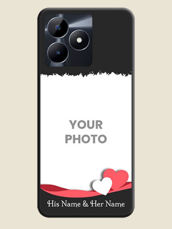 Custom Pink Color Love Shaped Ribbon Design with Text on Space Black Custom Soft Matte Phone Back Cover - Realme Narzo N53 - alternate view