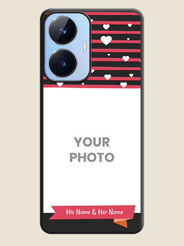Custom White Color Love Symbols with Pink Lines Pattern on Space Black Custom Soft Matte Phone Cases - Realme Narzo N55 - alternate view