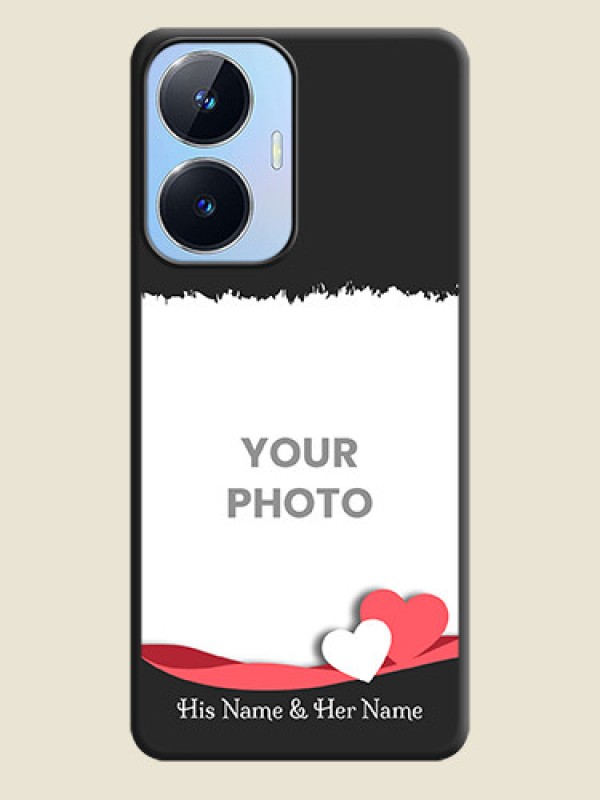 Custom Pin Color Love Shaped Ribbon Design with Text on Space Black Custom Soft Matte Phone Back Cover - Realme Narzo N55 - alternate view