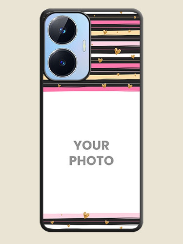 Custom Multicolor Lines and Golden Love Symbols Design on Photo on Space Black Soft Matte Mobile Cover - Realme Narzo N55 - alternate view