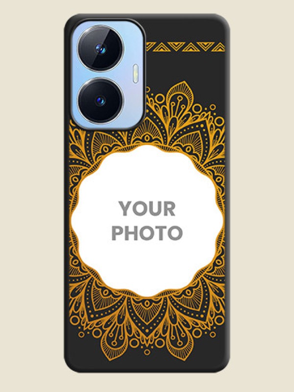 Custom Round Image with Floral Design on Photo on Space Black Soft Matte Mobile Cover - Realme Narzo N55 - alternate view