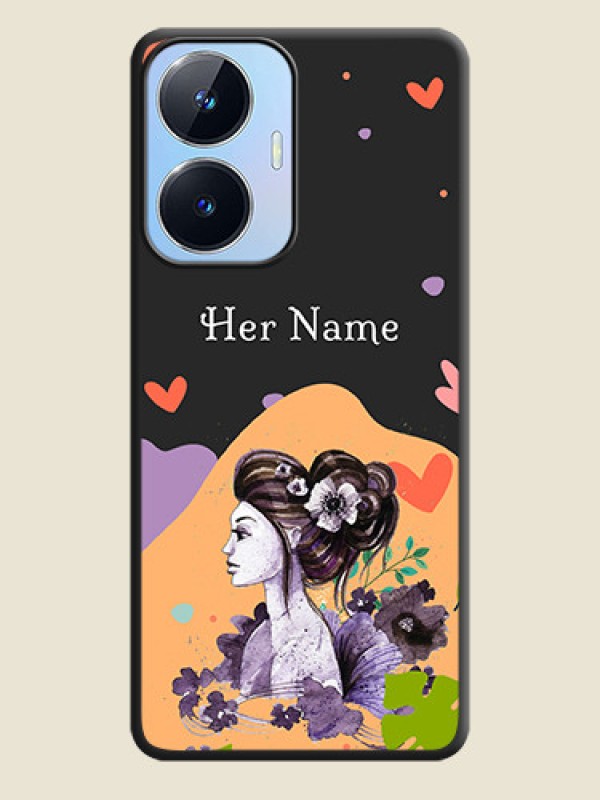 Custom Namecase For Her With Fancy Lady Image On Space Black Personalized Soft Matte Phone Covers -Realme Narzo N55 - alternate view