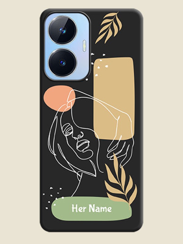 Custom Custom Text With Line Art Of Women & Leaves Design On Space Black Personalized Soft Matte Phone Covers -Realme Narzo N55 - alternate view