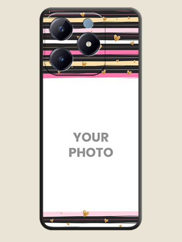 Custom Multicolor Lines and Golden Love Symbols Design on Photo On Space Black Custom Soft Matte Mobile Back Cover - Realme Narzo N63 - alternate view