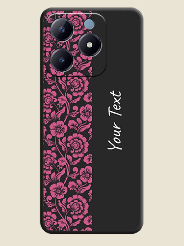 Custom Pink Floral Pattern Design With Custom Text On Space Black Custom Soft Matte Mobile Back Cover - Realme Narzo N63 - alternate view