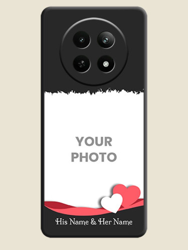 Custom Pink Color Love Shaped Ribbon Design with Text on Space Black Custom Soft Matte Phone Back Cover - Realme Narzo N65 5G - alternate view
