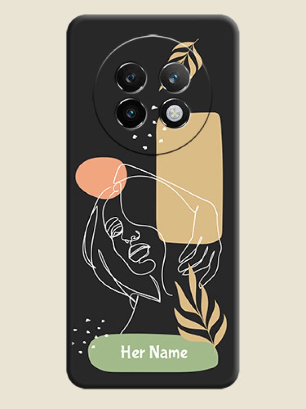 Custom Custom Text With Line Art Of Women & Leaves Design On Space Black Custom Soft Matte Mobile Back Cover - Realme P1 Speed 5G - alternate view